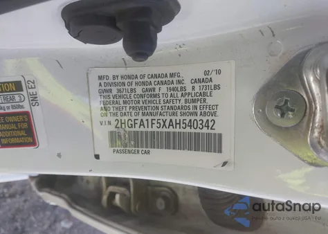 2010 Honda Civic Lx из США, поврежденный, VIN 2HGFA1F5XAH540342